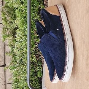 UGG Navy Blue Perforated Suede Adley Slip On Sneakers, Size 7